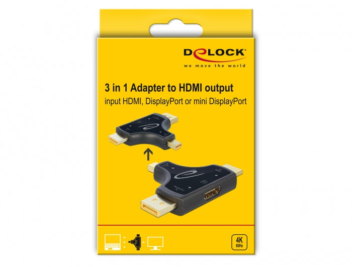 Delock 3 in 1 Monitor Adapter with HDMI / DisplayPort / mini DisplayPort in to HDMI out with 4K 60 Hz