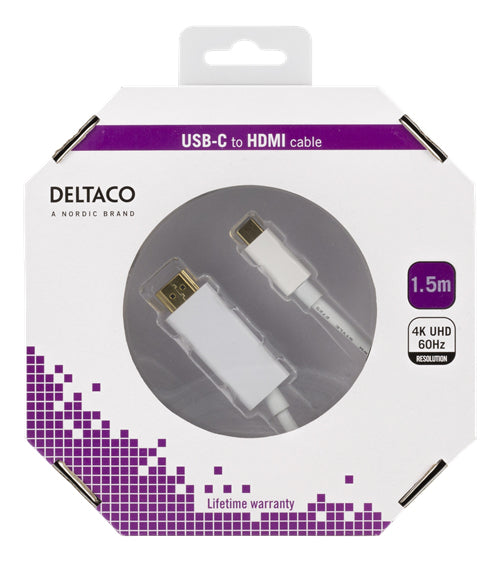 Deltaco USB-C to HDMI cable 1.5m 4K HDCP 2.2 3D white