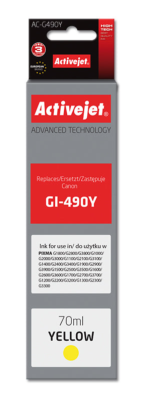 Activejet AC-G490Y - Kompatibel - Tinte auf Farbstoffbasis - Gelb - Canon - Einzelpackung - Canon PIXMA: G1800 - G2800 - G3800 - G1000 - G2000 - G3000 - G1100 - G2100 - G3100 - G1400 - G2400 - G3400,...