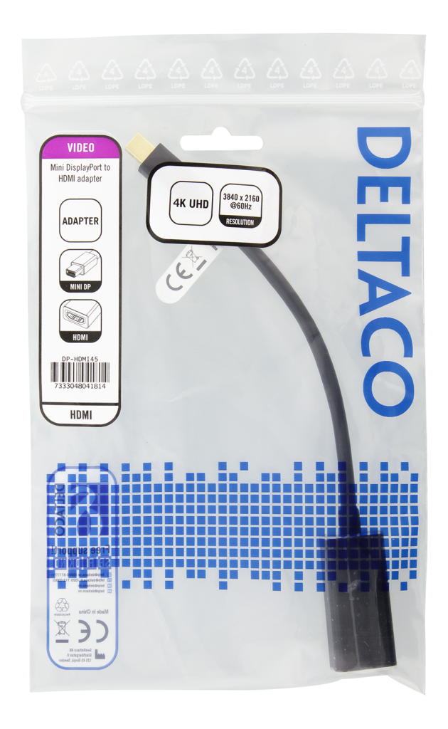 Deltaco Mini DisplayPort till HDMI adapter 4K 60Hz 0.2m Svart