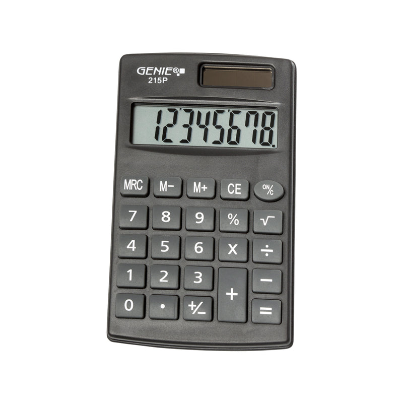 Genie 215 P - Tasche - Einfacher Taschenrechner - 8 Ziffern - Batterie/Solar - Schwarz