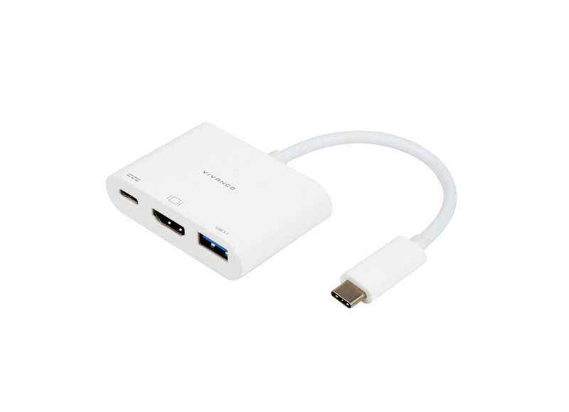 Vivanco Videoadapter - USB-C männlich zu HDMI, USB Typ A, USB-C weiblich - 10 cm - weiß - USB Power Delivery (3A, 60W)
