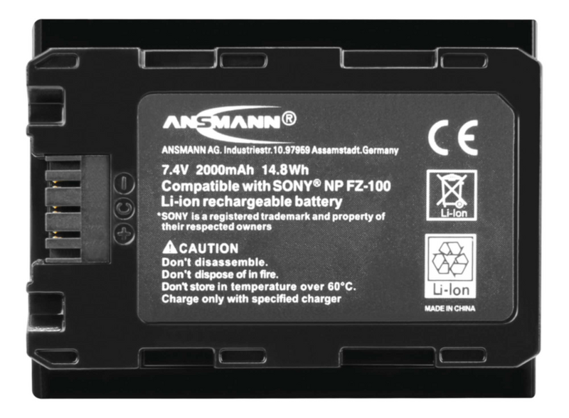 Ansmann A-Son NP FZ-100 Kamera-Akku ersetzt Original-Akku NP-FZ100 7.4 V 2000 - Batterie - 2.000 mAh