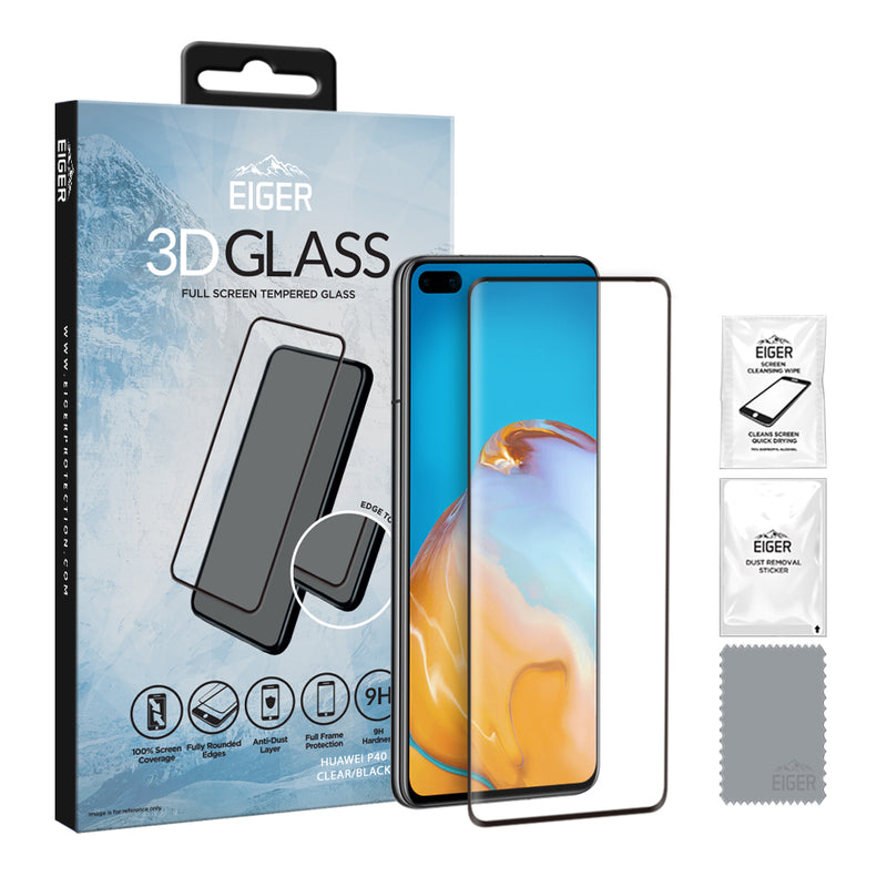 Eiger 3D GLASS - Klare Bildschirmschutzfolie - Handy/Smartphone - Huawei - P40 - Staubresistent - Kratzresistent - Schwarz - Transparent