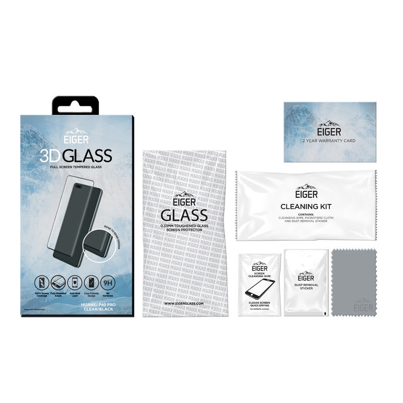 Eiger 3D GLASS - Klare Bildschirmschutzfolie - Huawei - P40 Pro/P40 Pro+ - Staubresistent - Kratzresistent - Schwarz - Transparent - 1 Stück(e)