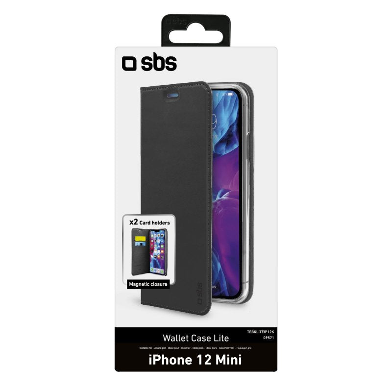 SBS Book Wallet Lite - Geldbörsenhülle - Apple - iPhone 12 mini - 13,7 cm (5.4 Zoll) - Schwarz