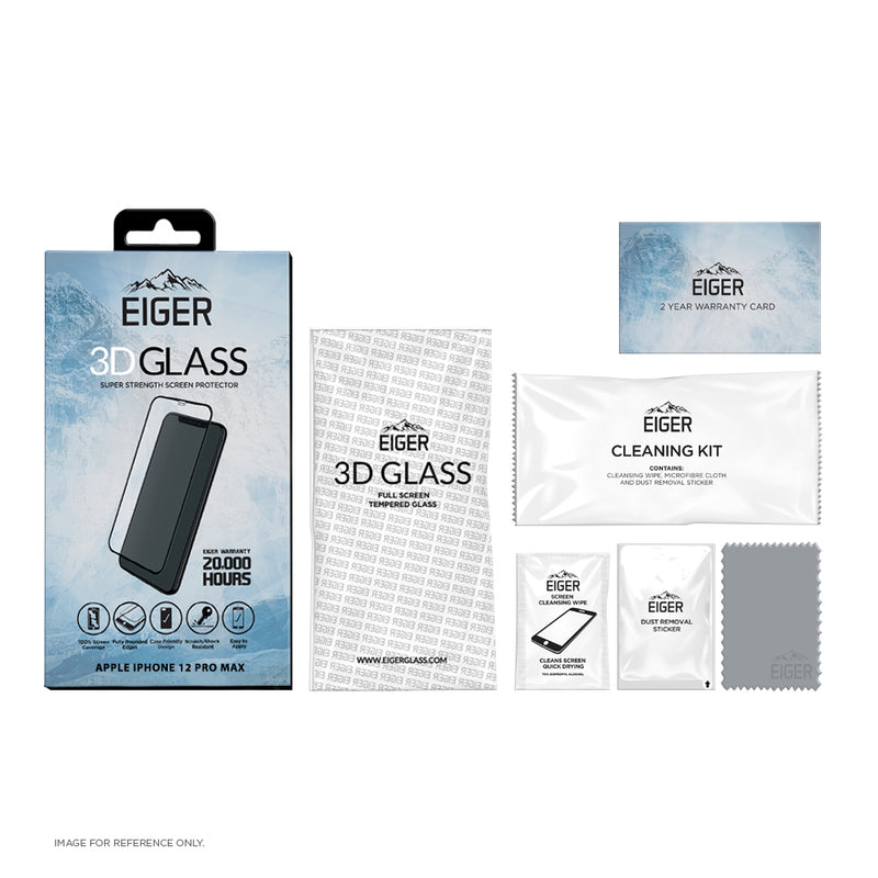 Eiger 3D GLASS - Klare Bildschirmschutzfolie - Handy/Smartphone - Apple - iPhone 12 Pro Max - Staubresistent - Kratzresistent - Schwarz - Transparent