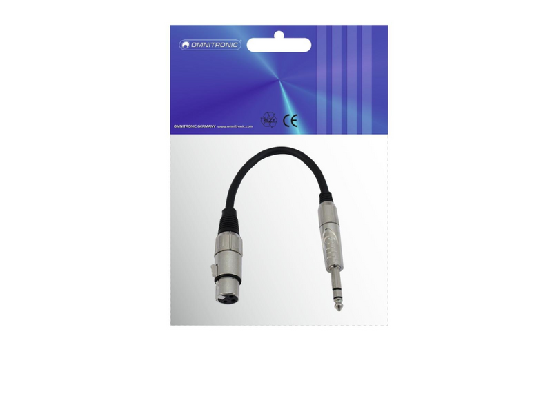Omnitronic 3022075F XLR Adapterkabel[1x XLR-Buchse 3 polig - 1x Klinkenstecker 6.3 mm - Audio/Multimedia - 0,15 m
