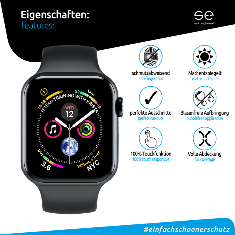 smart.engineered SE0-F0102-0031-18-M - Displayschutz - Durchscheinend - Apple - Apple Watch [40mm] - Polyurethan - Matter Bildschirmschutz