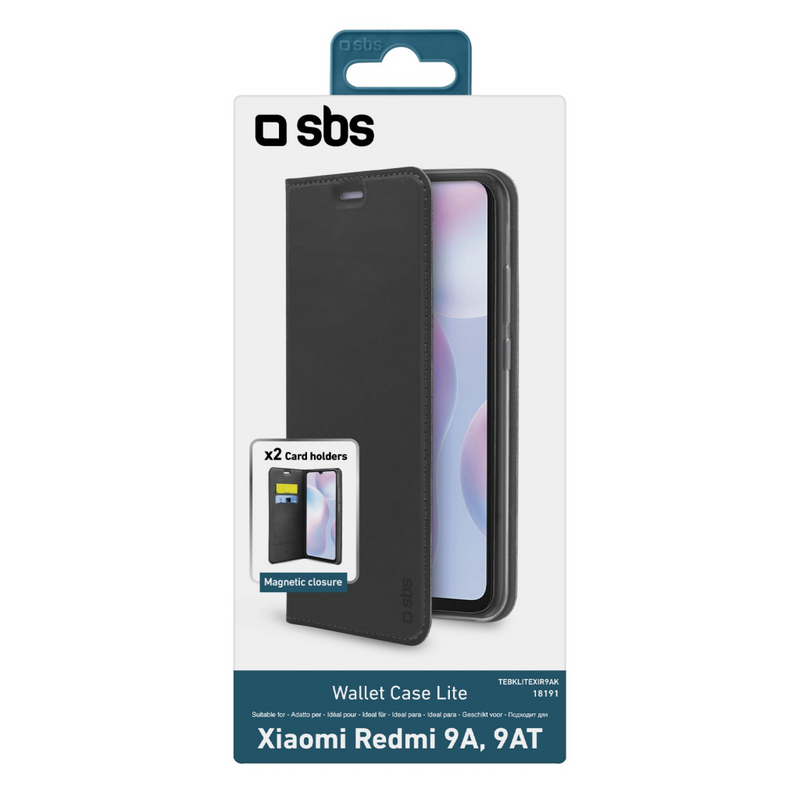 SBS Book Wallet Lite - Geldbörsenhülle - Xiaomi - Redmi 9A/9AT - 16,6 cm (6.53 Zoll) - Schwarz