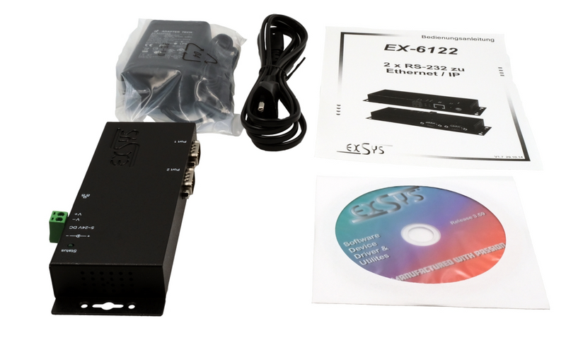 Exsys Ethernet zu 2x RS-232/422/485 Ports Software Powerüber Terminal Block - Schnittstellenkarte - Ethernet