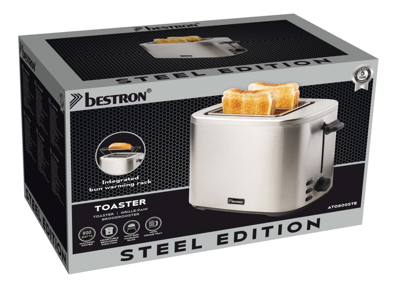 Bestron Toaster ATO800STE 800W edelstahl| 2-Scheiben