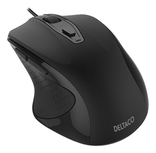 Deltaco Wired office mouse ergonomic shape silent clicks black