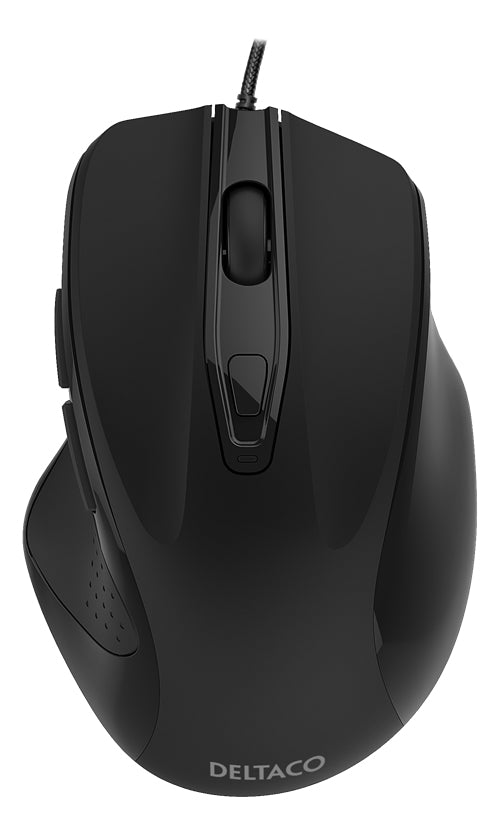 Deltaco Wired office mouse ergonomic shape silent clicks black