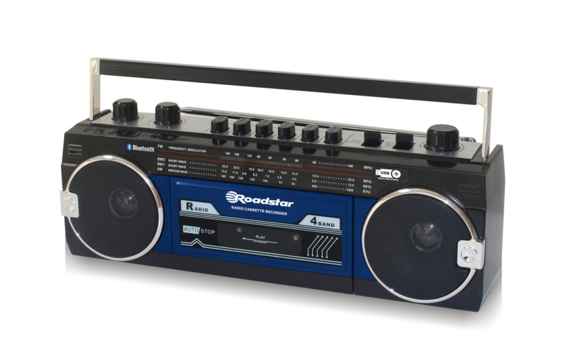 Roadstar Management RCR-3025EBT/BL Tragbarer Kassettenspieler Fühlbare Tasten Aufnahmefunktion Inkl