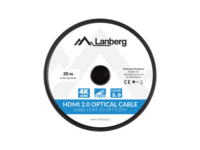 Lanberg CA-HDMI-20FB-0200-BK optical cable HDMI M/M 20m v2.0 4K AOC - Kabel - Digital/Display/Video