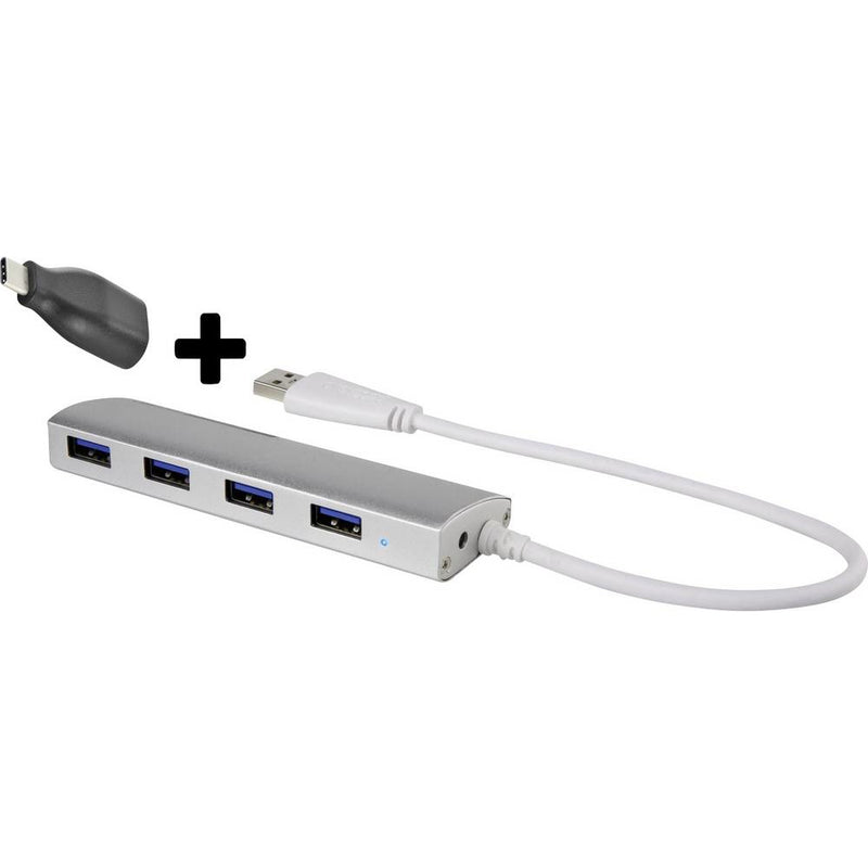 Renkforce 4 Port USB 3.0-Hub Type-C -Stecker mit Aluminiumgehäuse Aluminium - 3.0