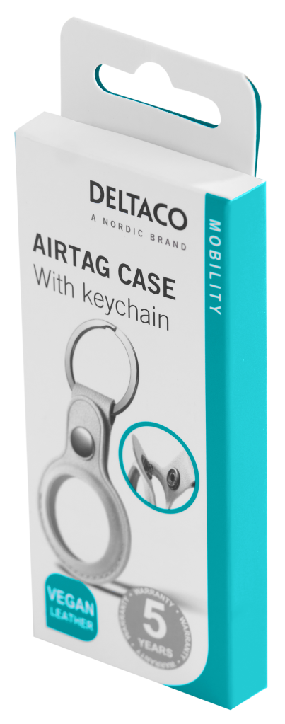 Deltaco Apple AirTag case keychain vegan leather white