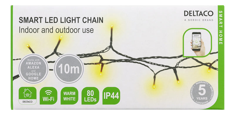 Deltaco WiFi light chain 10m 80 led adapter IP44