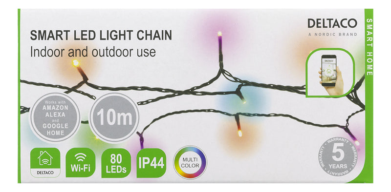 Deltaco WiFi light chain 10m 80 led adapter IP44 RGB