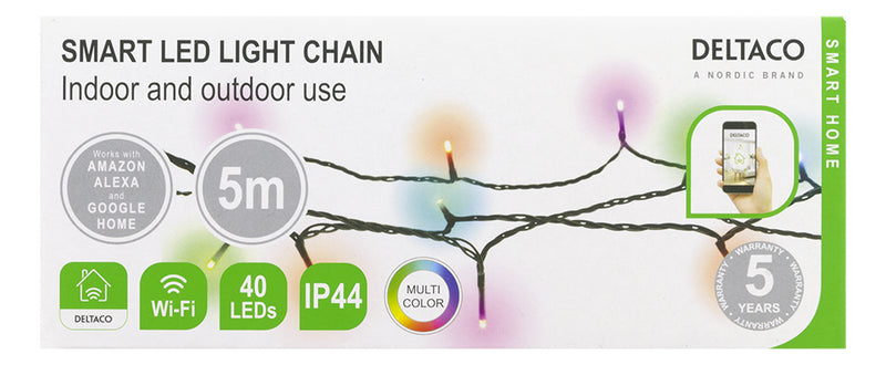 Deltaco WiFi light chain 5m 40 led adapter IP44 RGB