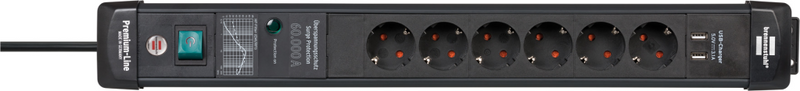 Brennenstuhl Premium-Line stekkerdoos met USB poorten 6 sockets 3m zwart schakelaar en