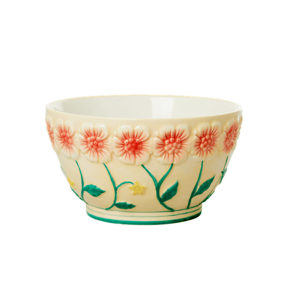 Rice Ceramic Bowl with Embossed Flower Design - Creme CEBWL-EMCR