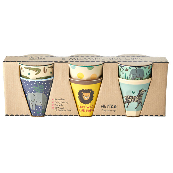 Rice 6 Pcs Small Melamine Kids Cups -Jungle Print Blue MELCU-6ZSJUNGB