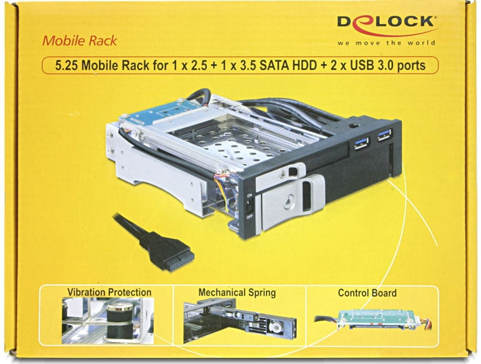 Delock 5.25 Mobile Rack for 1 x 2.5 + 1 x 3.5 SATA HDD + 2 x USB 3.0 Ports - Mobiles Speicher-Rack - 2.5", 3.5" (6.4 cm, 8.9 cm)