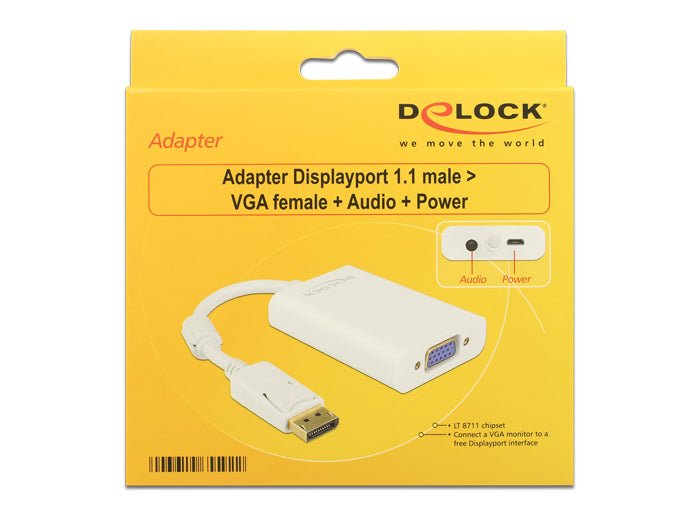 Delock Adapter Displayport 1.1 male > VGA female + Audio + Power white