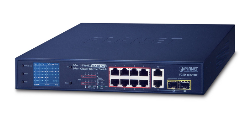 Planet FGSD-1022VHP - Switch - unmanaged - 8 x 10/100 (PoE+)