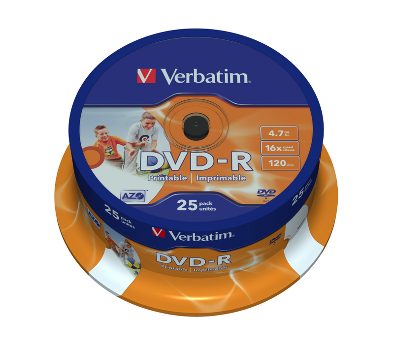 Verbatim 25 x DVD-R - 4.7 GB 16x - breite bedruckbare Fläche für Fotos
