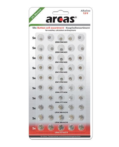 Arcas 12755000 - Einwegbatterie - 1,5 V - 50 Stück(e) - 140 mAh - Cd (cadmium) - Hg (Quecksilber) - Knopf/Münze
