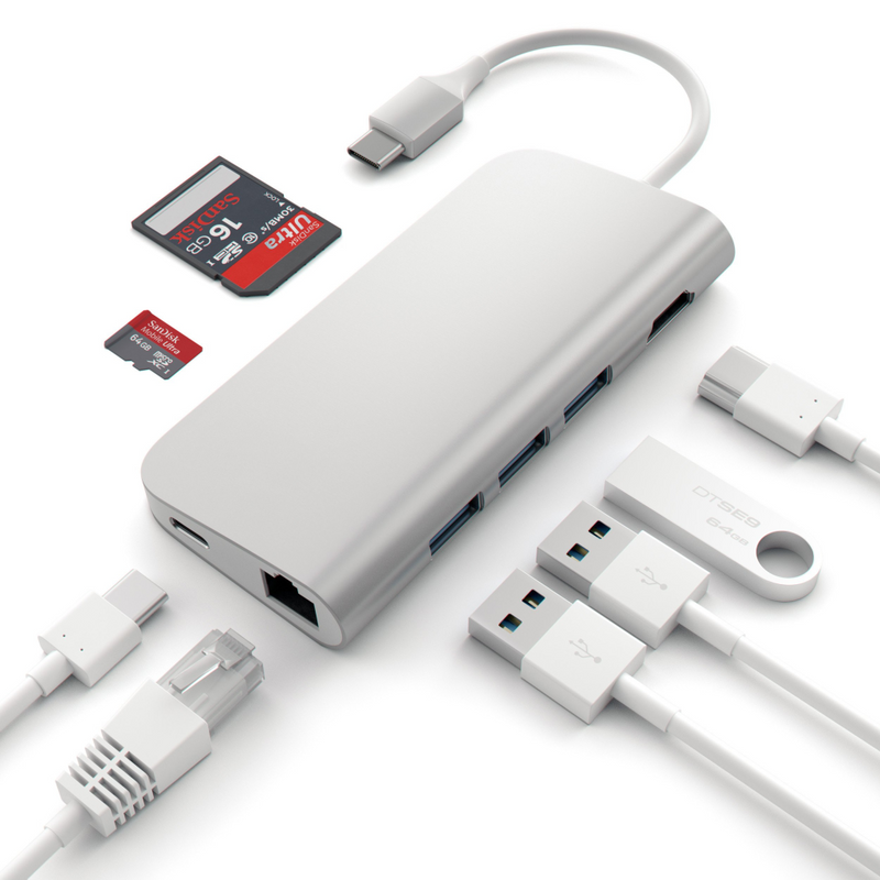Satechi ST-TCMAS - USB 3.2 Gen 1 (3.1 Gen 1) Type-C - HDMI,RJ-45,USB 3.2 Gen 1 (3.1 Gen 1) Type-A - SD - 1000 Mbit/s - Silber - Aluminium