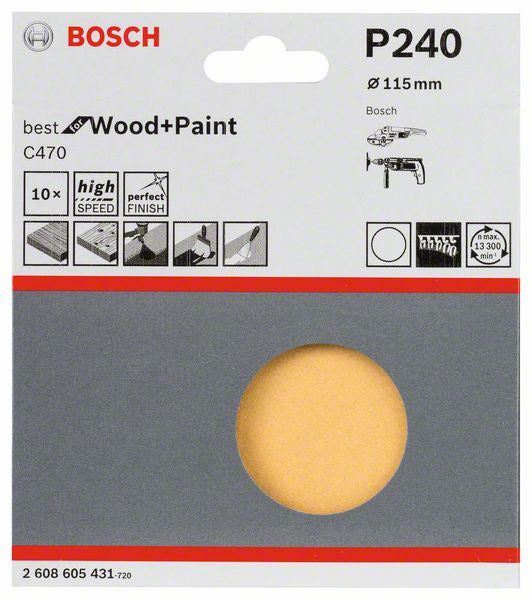 Bosch 2 608 605 431 - Sandpapier - P240 - Farbentfernung - Putz - Kunststoff - Holz - Trockenschliff - Gelb