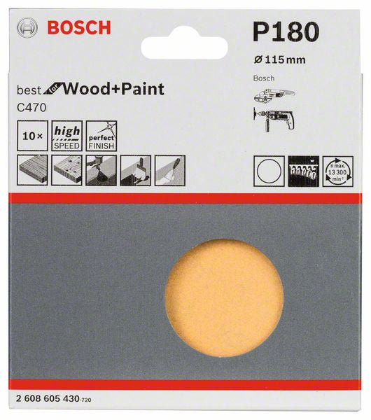 Bosch 2 608 605 430 - Sandpapier - P180 - Farbentfernung - Putz - Kunststoff - Holz - Trockenschliff - Gelb