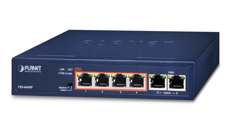 Planet FSD-604HP - Unmanaged - Fast Ethernet (10/100) - Vollduplex - Power over Ethernet (PoE)