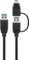 Wentronic USB 3.0 Kabel mit 1 A auf USB-C -Adapter schwarz 1 m - 3.0-Stecker - Kabel - Digital/Daten