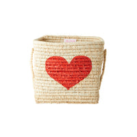Rice Small Square Raffia Basket - Heart BSRAT-20HEAR